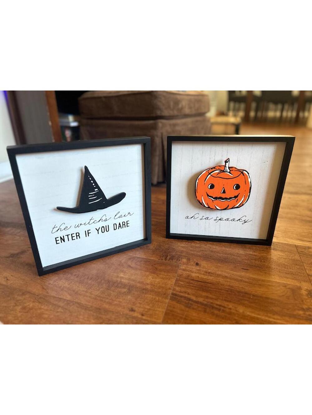 Halloween Themed Decorative Wall Signs - Witch Hat and Pumpkin